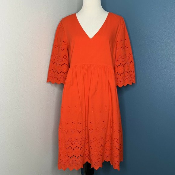 Madewell Red Eyelet Lattice Dress Size 0 Embroider - Picture 2 of 11